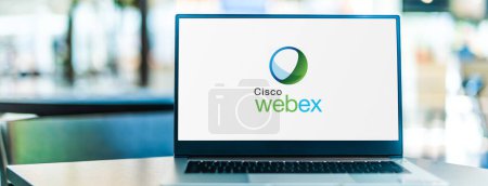 Téléchargez les photos : POZNAN, POL - JAN 6, 2021 : Ordinateur portable affichant le logo de Cisco Webex, une société américaine qui développe et vend des applications de conférence web et de vidéoconférence - en image libre de droit