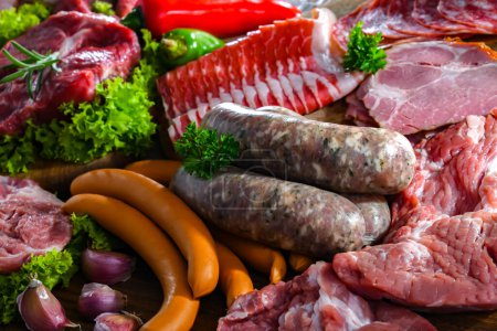 Photo for Composition with a variety of meat products. - Royalty Free Image