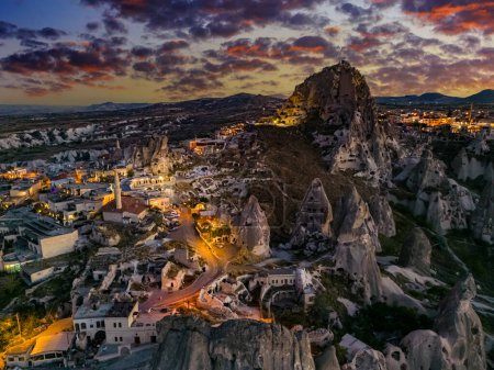 Photo for View of Uchisar Castle in Nevsehir Province in Cappadocia, Turkey after sunset - Royalty Free Image