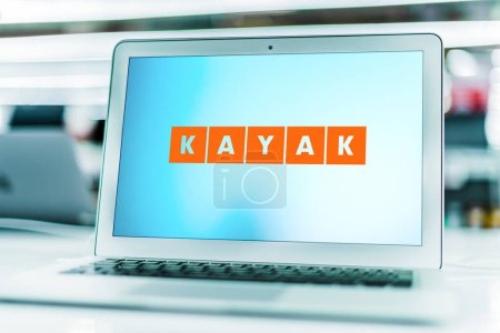 Photo for POZNAN, POL - MAR 15, 2021: Laptop computer displaying logo of Kayak.com, a travel agency and metasearch engine owned and operated by Booking Holdings - Royalty Free Image