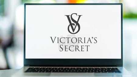 Photo for POZNAN, POL - JUN 12, 2021: Laptop computer displaying logo of Victoria's Secret, an American lingerie, clothing, and beauty retailer - Royalty Free Image