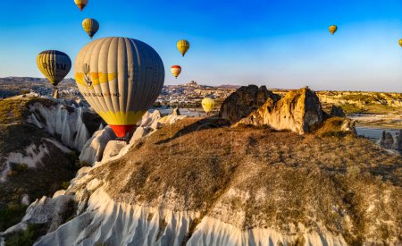 Photo for GOREME, TUR - OCT 17, 2023: Hot air balloon in Goreme National Park in Cappadocia, Turkey. - Royalty Free Image