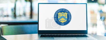Photo for POZNAN, POL - DEC 5, 2023: Laptop computer displaying seal of The Department of the Treasury, the national treasury and finance department of the federal government of the USA - Royalty Free Image