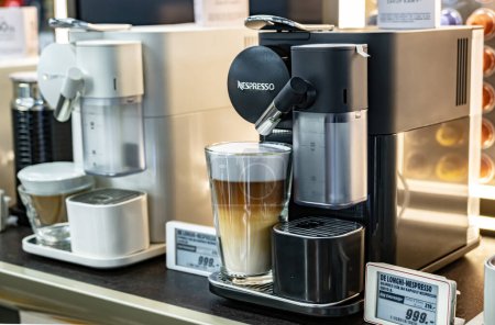 Photo for POZNAN, POL - DEC 8, 2023:  Nespresso coffee makers put up for sale in a store. - Royalty Free Image