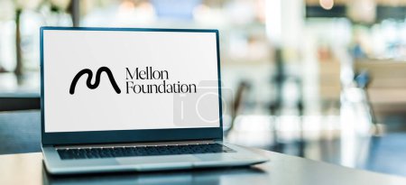 Photo for POZNAN, POL - DEC 5, 2023: Laptop computer displaying logo of Mellon Foundation - Royalty Free Image