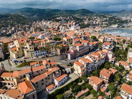 Photo for Aerial view of Porto Maurizio on the Italian Riviera in the province of Imperia, Liguria, Italy - Royalty Free Image