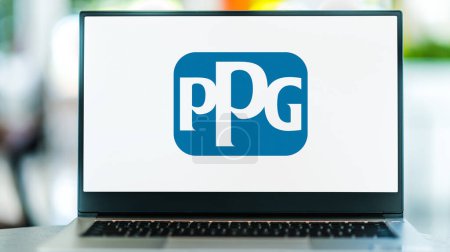 Photo for POZNAN, POL - DEC 28, 2022: Laptop computer displaying logo of PPG Industries, a global supplier of paints, coatings, and specialty materials based in Pittsburgh, Pennsylvania, USA - Royalty Free Image