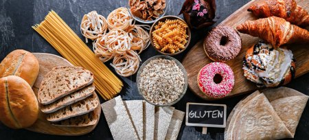 Photo for Composition with variety of food products containing gluten. - Royalty Free Image
