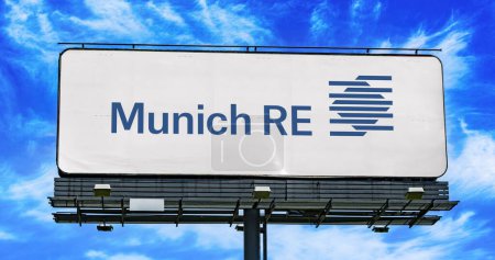 Photo for POZNAN, POL - JAN 23, 2024: Advertisement billboard displaying logo of Munich Re Group, a German multinational insurance company based in Munich, Germany - Royalty Free Image