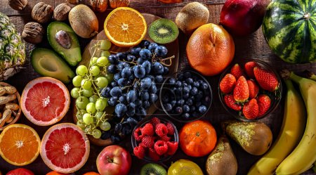 Photo for Food products representing the fruitarian diet. Fruitarianism - Royalty Free Image