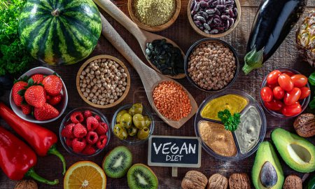 Photo for Food products representing the vegan diet. Veganism. - Royalty Free Image