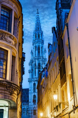 Architecture of the Grand Place or Grote Markt in Brussels, Belgium after sunset