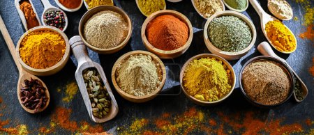 Photo for Composition with assortment of spices and herbs. - Royalty Free Image