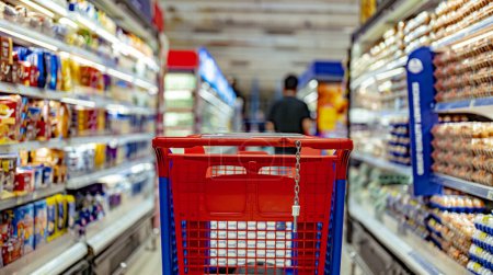 Photo for A shopping cart by a store shelf in a supermarket - Royalty Free Image