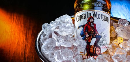 Photo for POZNAN, POL - FEB 28, 2024: Bottle of Captain Morgan, a brand of rum originated on US Virgin Islands and now produced by Diageo, British alcoholic beverages company headquartered in London - Royalty Free Image