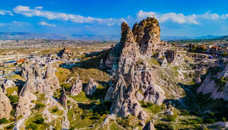 Blick auf die Burg Uchisar in der Provinz Nevsehir in Kappadokien, Türkei.