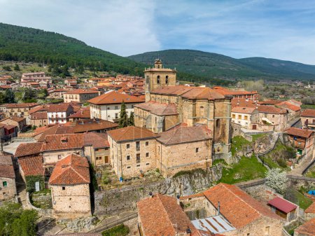 Photo for Church of our lady of the pine of Vinuesa in the province of Soria Spain. panoramic aerial view - Royalty Free Image