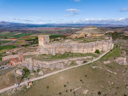 Photo for Homenaje tower of Castle Atienza, medieval fortress of the twelfth century (Route of Cid and Don Quixote) Guadalajara province, Castilla-La Mancha, Spain. - Royalty Free Image