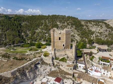 Photo for Aerial view of the Castle of Alcala del Jucar province of Albacete listed as beautiful towns of Spain - Royalty Free Image