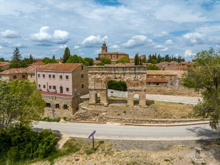 Photo for Medinaceli is a Spanish town in the province of Soria, in Castilla y Leon, a tourist destination. Aerial panoramic view. Cataloged as beautiful towns in Spain - Royalty Free Image