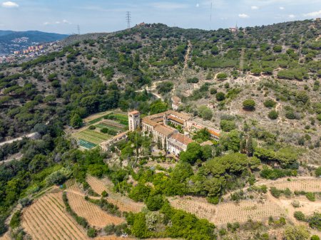 Photo for Aerial view of the Monastery of Sant Jeroni de la Vall de Betlem or Murta in Badalona province of Barcelona Spain - Royalty Free Image