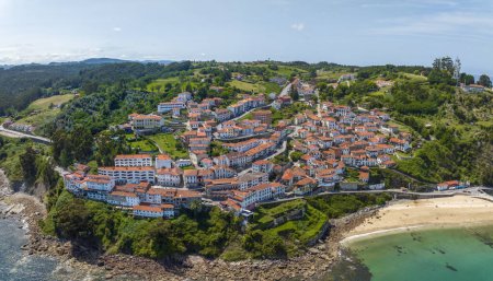 Photo for Aerial view of Lastres, province of Asturias, Spain. Named beautiful town of Spain - Royalty Free Image