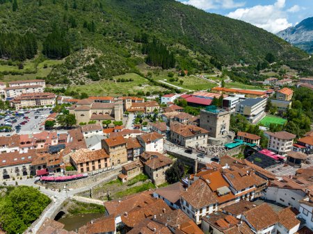 Photo for Potes in Cantabria, General view. This population belongs to the Community of Cantabria and is located at the foot of the Picos de Europa. named beautiful town of Spain - Royalty Free Image