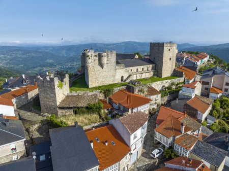 Photo for Castro Candelas aerial view Castle, in the province of Ourense. Considered one of the most beautiful towns in Spain. Front view - Royalty Free Image