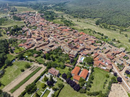 Photo for Aerial view Castrillo de Polvazares in the province of Leon, region of El Bierzo. Considered one of the most beautiful towns in Spain of high monumental value. - Royalty Free Image