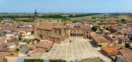 Photo for Aerial panoramic view of Grajal de Campos, Church of San Miguel, town hall and Palace, belongs to the province of Burgos, located on the Camino de Santiago de Madrid - Royalty Free Image