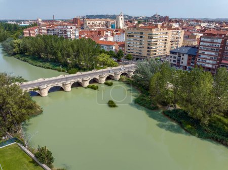 Photo for Palencia city, major bridge over the river Carrion. Spain - Royalty Free Image