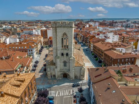 Photo for Church of San Miguel in Palencia city. Spain Front aerial view - Royalty Free Image