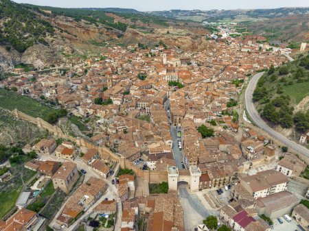 Photo for Panoramic view of the monumental city of Daroca with its stone houses and old roofs in the province of Zaragoza - Royalty Free Image