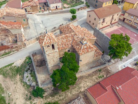 Photo for Hermitage of San Juan Bautista at the foot of Castle Gormaz province of Soria. Spain Aerial view - Royalty Free Image