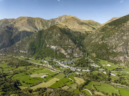 Photo for Barruera panoramic aerial view, in the Vall de Boi, Lleida Catalonia Spain - Royalty Free Image