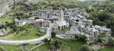 Photo for Durro panoramic aerial view, in the Vall de Boi, Lleida Catalonia, Cataloged as one of the most beautiful towns in Spain - Royalty Free Image