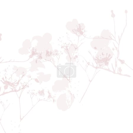 Modèle vectoriel délicat avec des fleurs sauvages, herbes botaniques. Doux pastel couleurs rougeur beige fond rose
