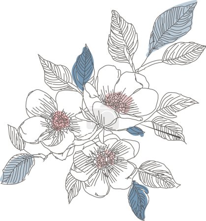 Illustrazione per Fiori di ciliegio primaverili o sakura, fiori di melo illustrazione vettoriale floreale con citazione di testo primaverile. Docce di aprile, fiori di maggio - Immagini Royalty Free