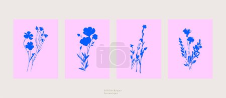 Meadow flowers vector illustration. Botanical header background. Delicate set of floral prints with abstract flowers, modern botanicals. Soft pastel beige aesthetics art, posters, minimal artistic