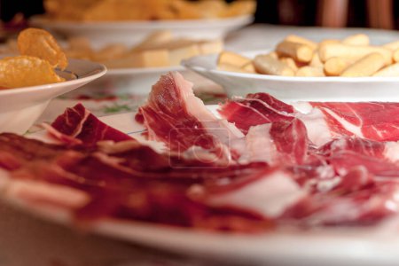 Photo for Composition of a plate of Smoked Spanish Ham - Royalty Free Image