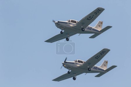 Photo for TORRE DEL MAR, MALAGA, SPAIN-JUL 29: Aircraft Piper PA-28-161 Warrior III taking part in a exhibition on the 2nd airshow of Torre del Mar on July 29, 2017, in Torre del Mar, Malaga, Spain - Royalty Free Image