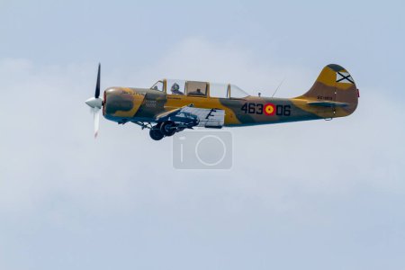 Photo for MOTRIL, GRANADA,  SPAIN-JUN 26: Aircraft Yakolev Yak-52 - Salva Ballesta taking part in an exhibition on the 11th airshow of Motril on June 26, 2016, in Motril, Granada, Spain - Royalty Free Image