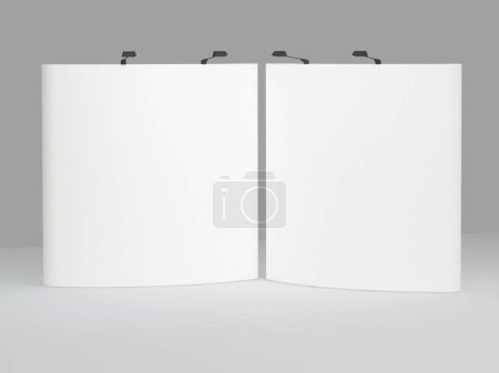 Téléchargez les photos : Panneau blanc vierge sur un fond de mur. Rendu 3d - en image libre de droit