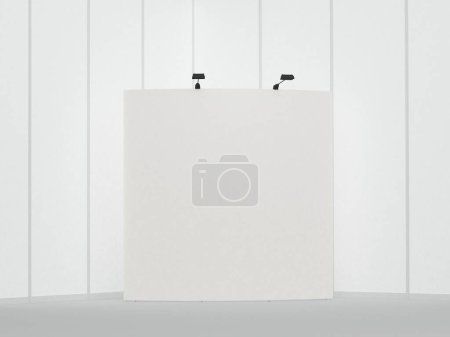 Téléchargez les photos : White blank poster with wooden wall and concrete floor. 3d rendering - en image libre de droit