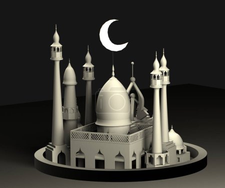 Foto de Ramadán Kareem fondo con mezquita y luna - Imagen libre de derechos