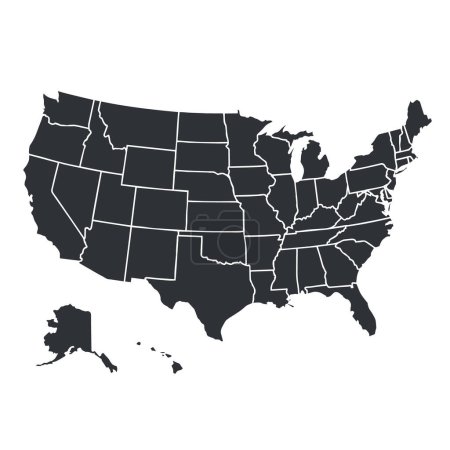 Illustration for USA map silhouette isolated on white. United States of America country. Vector illustration. - Royalty Free Image