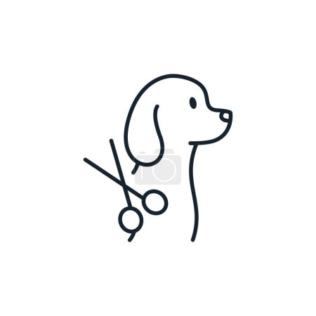 Téléchargez les illustrations : Chien avec ciseaux icône de toilettage pour animaux, symbole isolé vectoriel. - en licence libre de droit