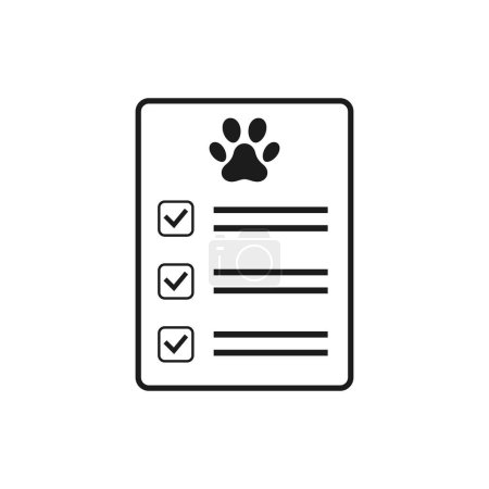 Pet Health Check List icon. Vector isolated Veterinary Care Checklist with Paw Print.