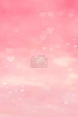 Photo for Abstract pink sky background with heart shaped bokeh - Royalty Free Image