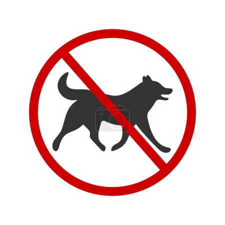 Illustration for No dogs allowed icon. Pets walking ban zone pictogram. Puppy prohibited symbol. Canine silhouette in red forbidden sign isolated on white background. Vector graphic illustration - Royalty Free Image
